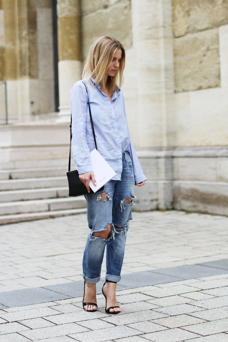 Blue Shirt And Ripped Jeans