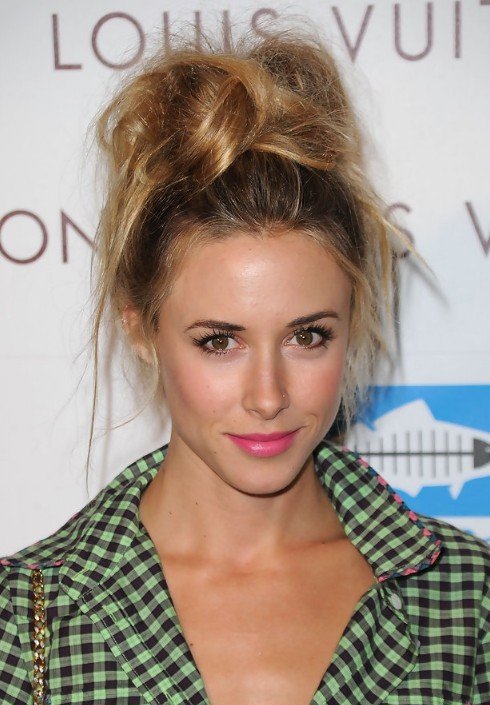 Gillian Zinser Messy Top Knot Updo Hairstyle