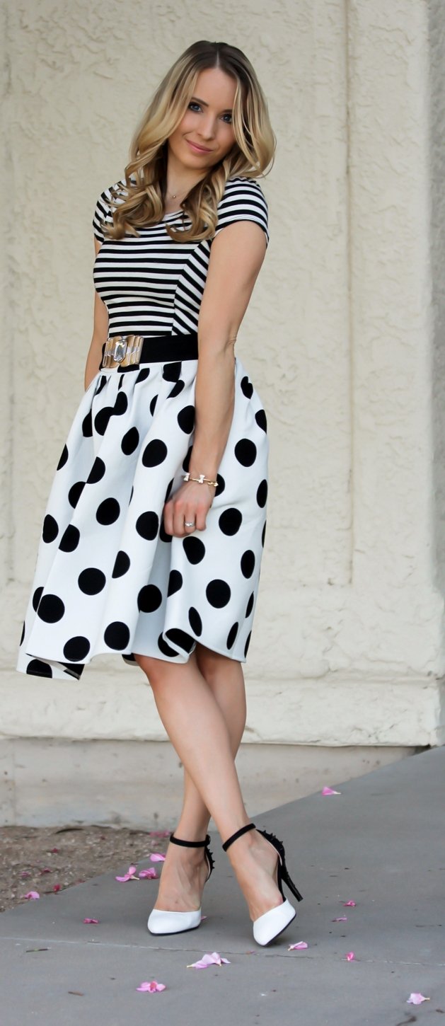 Black white polka dot skirt