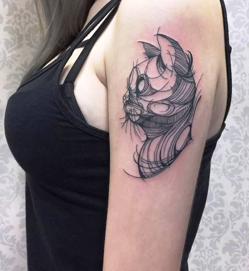 traditional-cat-tattoo-outline-on-women-arm