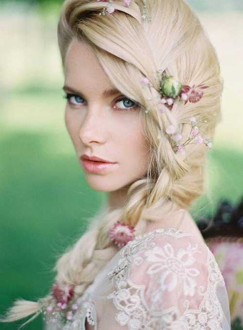 Nice Wedding Braid Hairstyle with Flowers