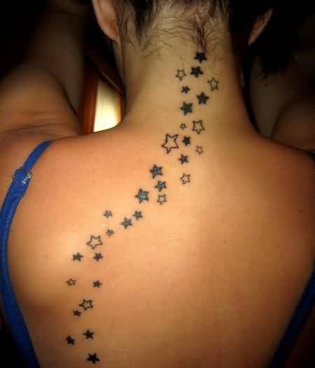 Tiny Stars Tattoo On Back Of Neck For Girls