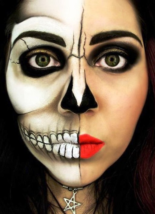 2 half face halloween makeup skeletons