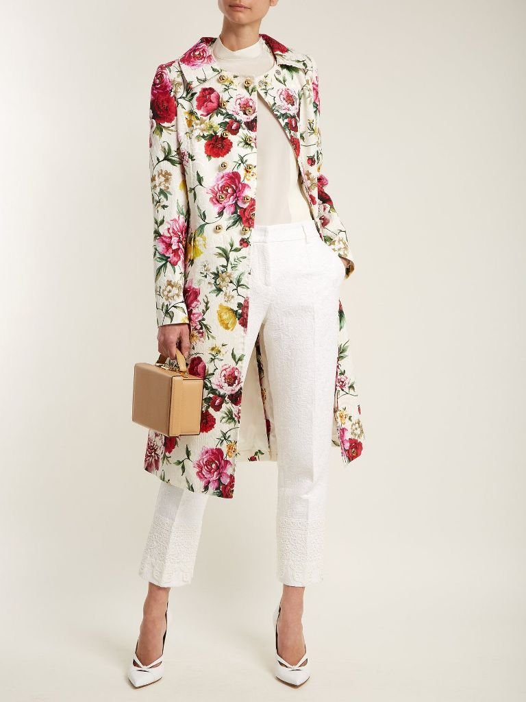 Floral Brocade Single-Breasted Coat